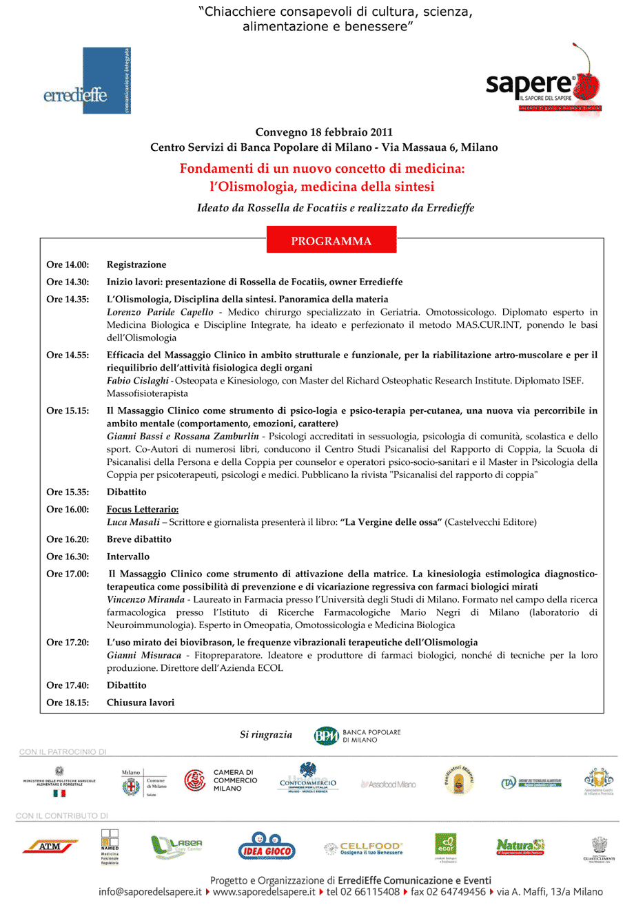 Convegno inaugurale di Olismologia<sup>®</sup> - Programma